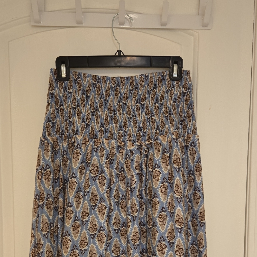Blu Pepper A-Line Skirt with Blue and Brown Design
